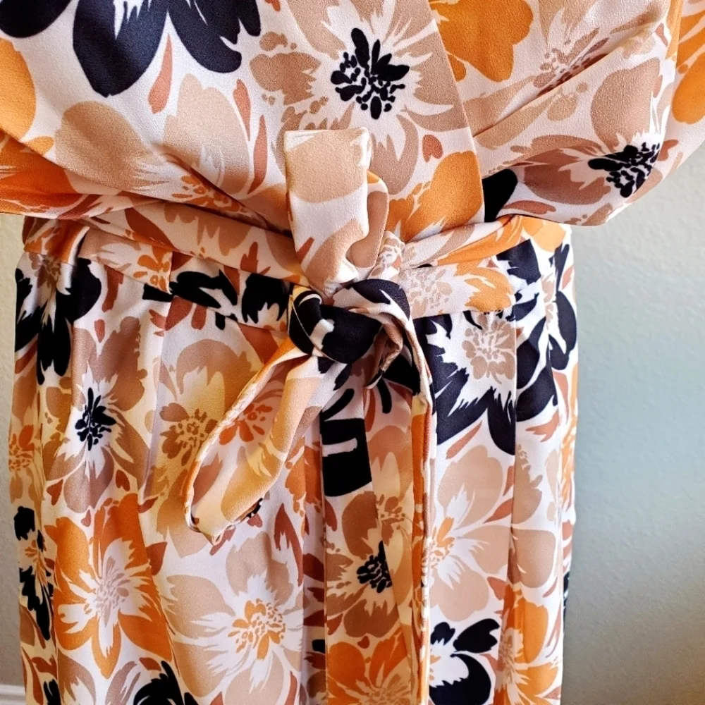 ALEXIA ADMOR | Iris Dolman Sleeve Faux-Wrap Dress in Beige Floral sz 3X